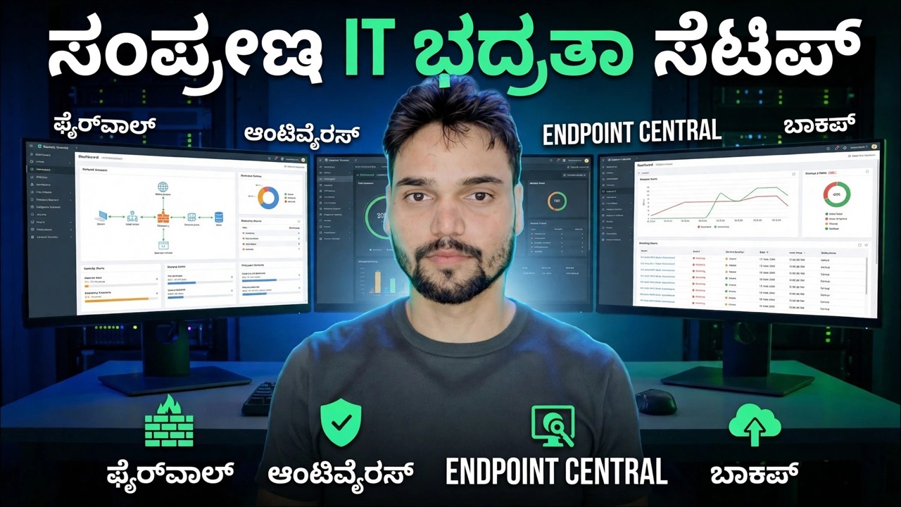 ಸಂಪೂರ್ಣ ಐಟಿ ಭದ್ರತಾ ಸೆಟಪ್ 🔥 ಫೈರ್‌ವಾಲ್, ಎಂಡ್‌ಪಾಯಿಂಟ್, ಆಂಟಿವೈರಸ್ ಮತ್ತು ಬ್ಯಾಕಪ್ ವಿವರಿಸಲಾಗಿದೆ