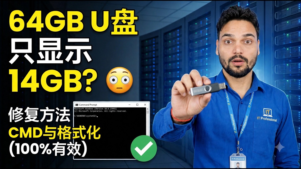 64GB Pen Drive Showing Only 14GB? 😳 Fix with CMD &amp; Format (100% Working)