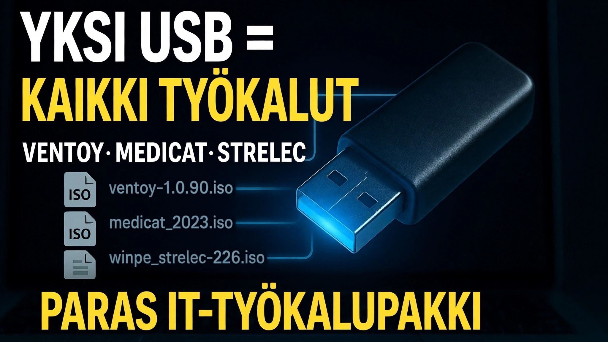 Yksi USB = kaikki työkalut ⚠️ Ventoy + MediCat + Strelec + Gandalf