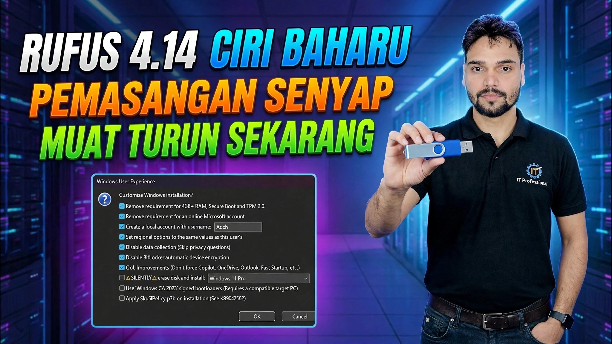 Rufus 4.14 Ciri Baharu 😳 Panduan Boleh But USB Windows!