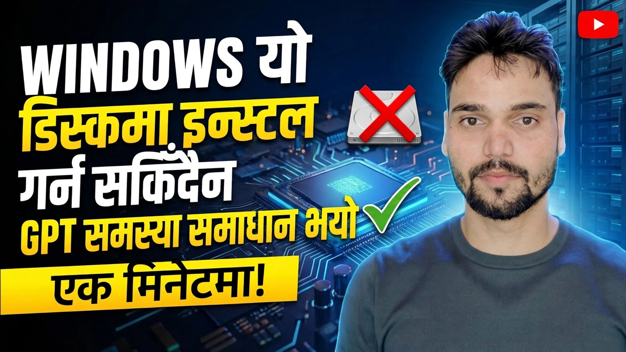 विन्डोजलाई यो डिस्कमा स्थापना गर्न सकिँदैन 🔥 GPT बाट MBR 1 मिनेटमा
